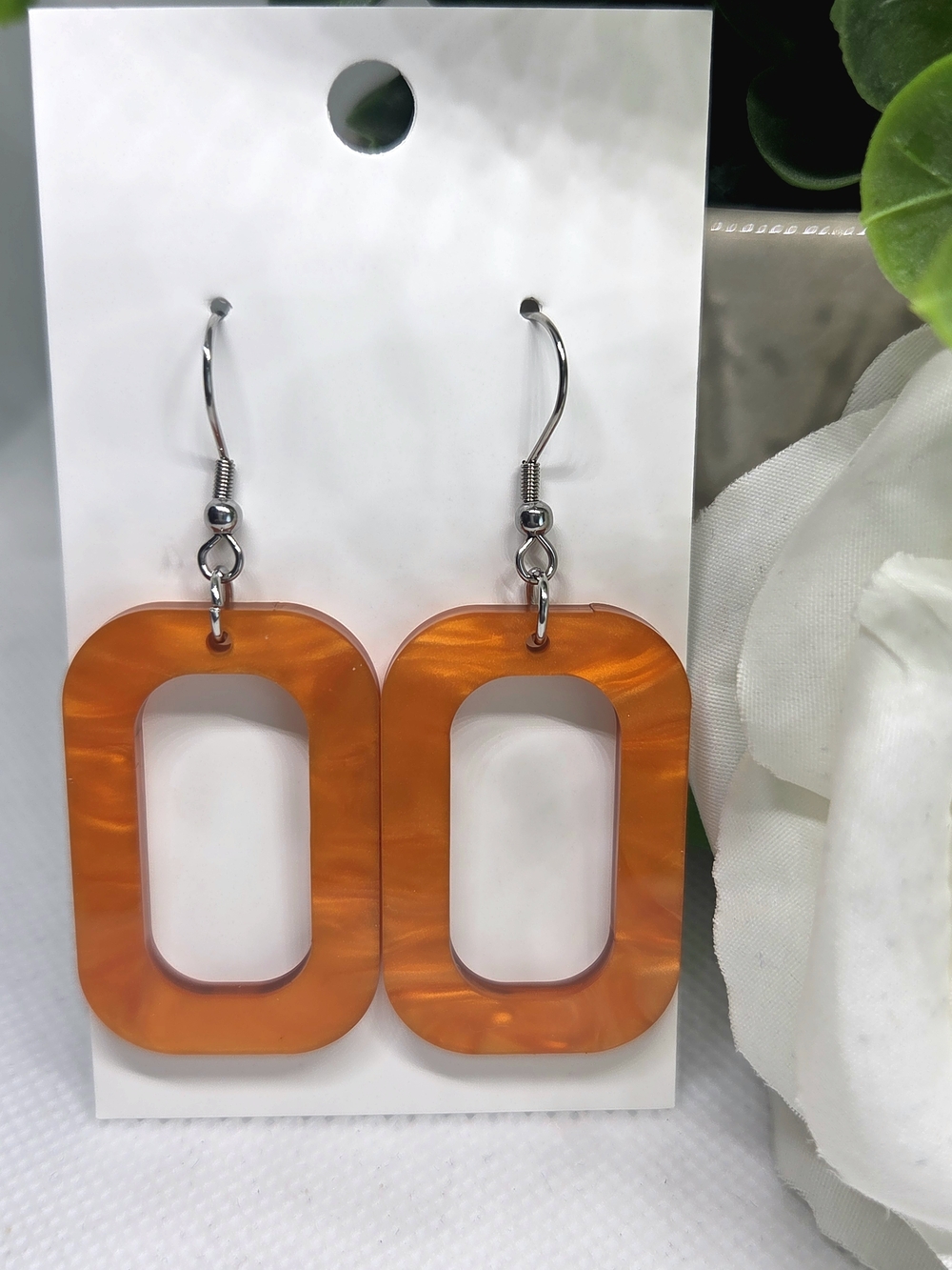 Orange Resin Rectangle Drop Earrings
